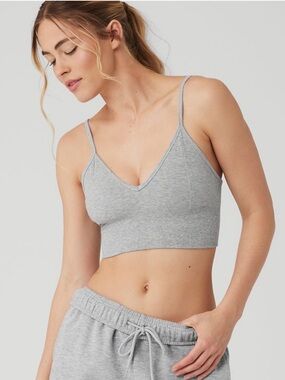 ALO Yoga Light Gray Ribbed V-Neck Crop Top